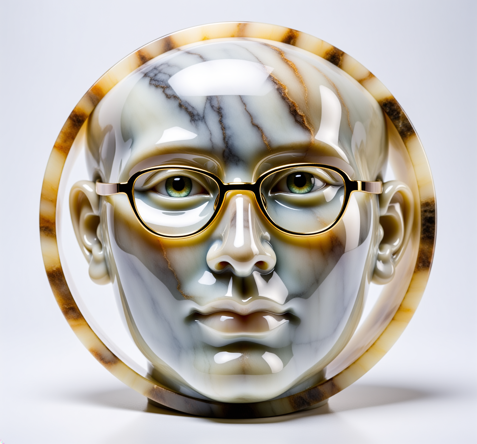 Firefly_onyx sculpture of THE FACE, with glasses, caustic 634131